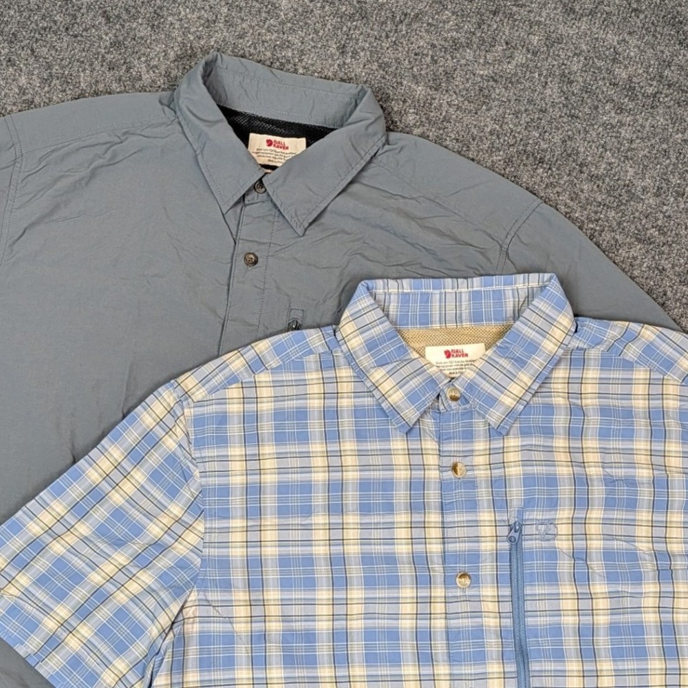 Fjallraven Abisko Hike Shirt SS Mens XL Lot of 2 Grey Plaid Button Down 81533